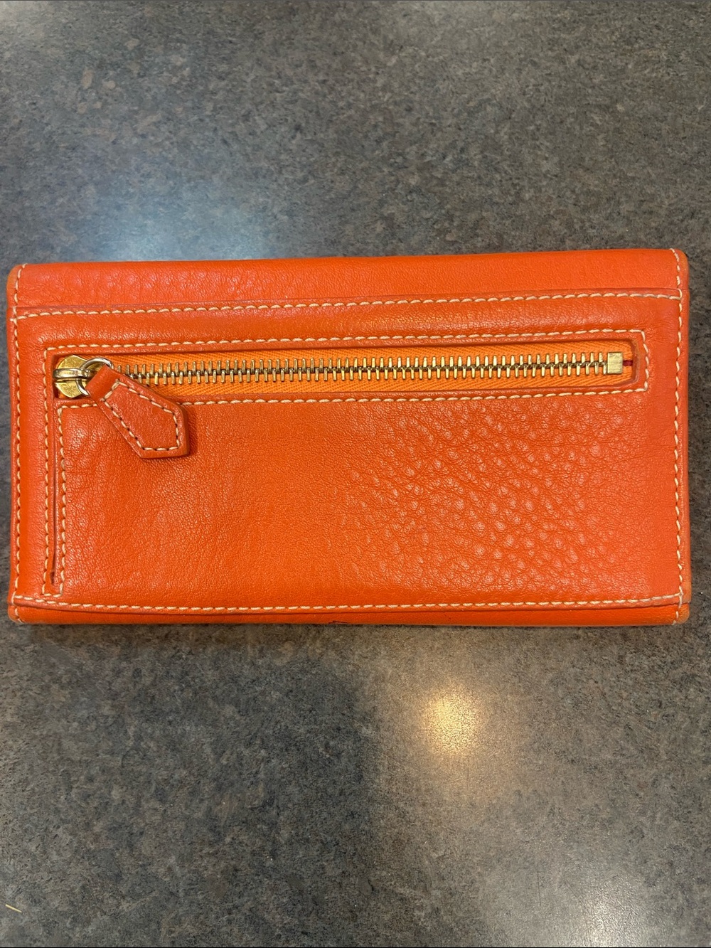 Dooney & Bourke Bright Orange Pebbled Leather Wallet with Gold Logo - Picture 2 of 3